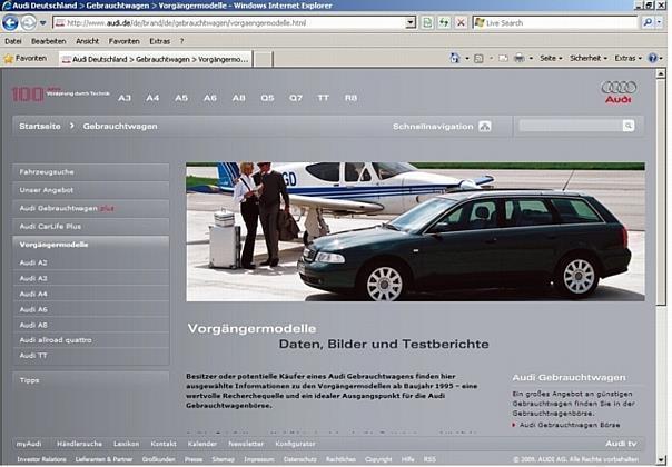 Audi startet Online-Serviceportal für Vorgängermodelle